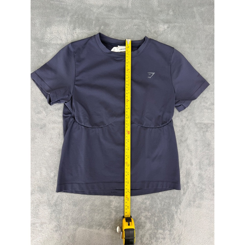 Gymshark Sculpt Short Sleeve Midi Top Heavy Blue L Gym Workout Activewear - Picture 7 of 8